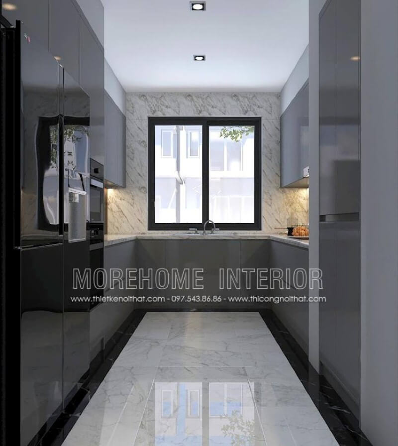 Xu hướng trang trí phòng bếp đẹp theo phong cách hiện đại sử dụng đá lớn ốp tường đang trở thành trào lưu vừa tăng tính thẩm mỹ mà còn giúp phòng bếp luôn được như mới. Hiện nay bạn còn có thể sử dụng đá uốn cong từ mặt bàn bếp và tường bếp để tạo sự liền mạch không một vết nối từ các dòng đá cao cấp như đá LG chuyên được thi công bởi Morestone. Đá ốp tường bếp đep, cao cấp