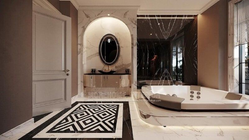 Thiết kế nội thất phòng tắm có bồn đẹp, sang trọng tại biệt thự Vinhomes Imperia Hải Phòng.